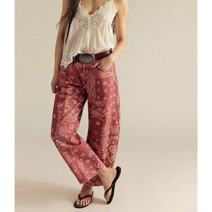 We The Free Good Luck Printed Barrel Jeans Color Rust Combo - Bandana Block